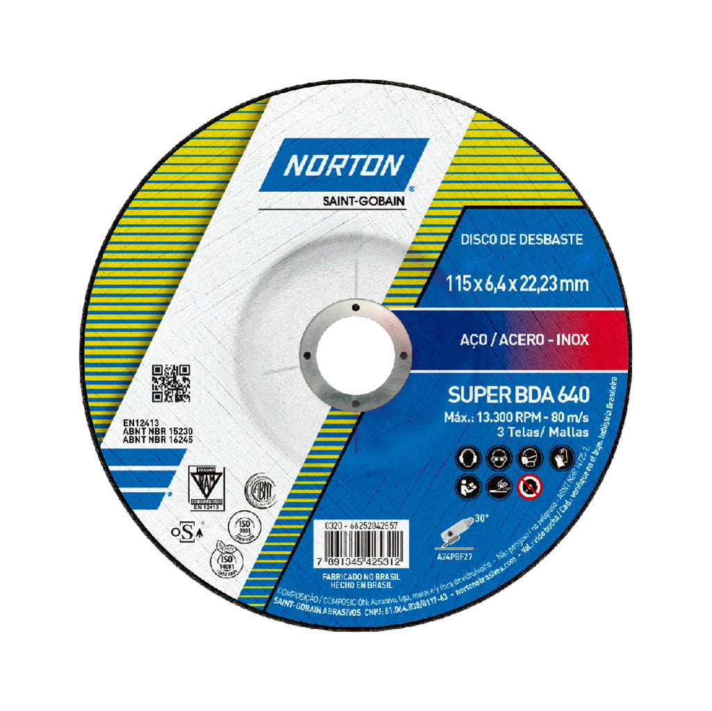 Disco de desbaste Norton BDA 640 T27 de 4 1/2 x 1/4 pulgadas Disco de desbaste Norton BDA 640 T27 de 4 1/2 x 1/4 pulgadas