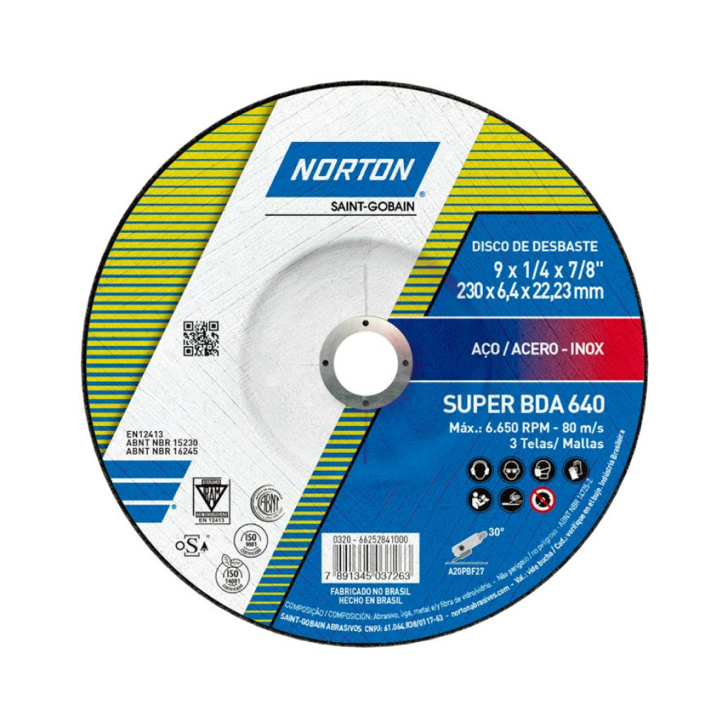 Disco de desbaste Norton BDA 640 T27 de 9 x 1/4 pulgadas Disco de desbaste Norton BDA 640 T27 de 9 x 1/4 pulgadas