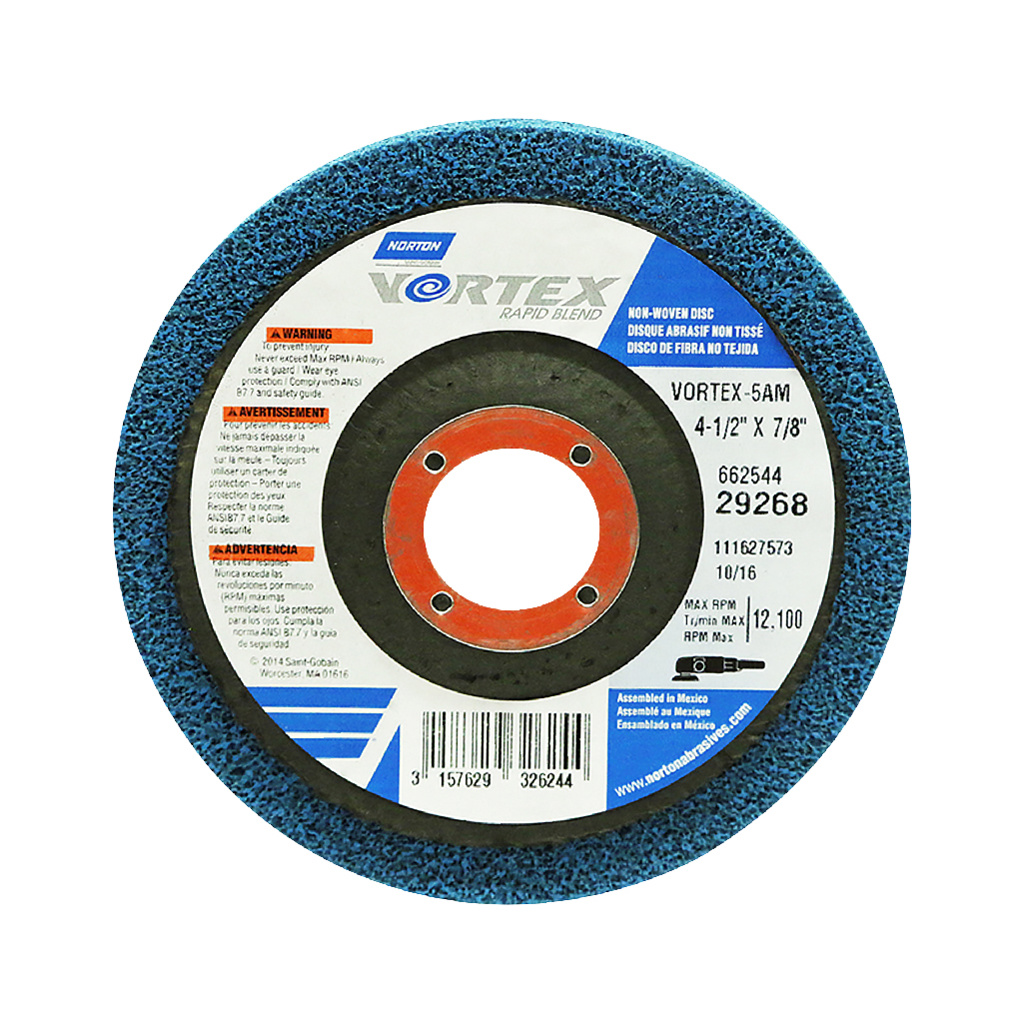 Disco restaurador Norton Rapid Blend Vortex azul de 4 1/2 pulgadas Disco restaurador Norton Rapid Blend Vortex azul de 4 1/2 pulgadas